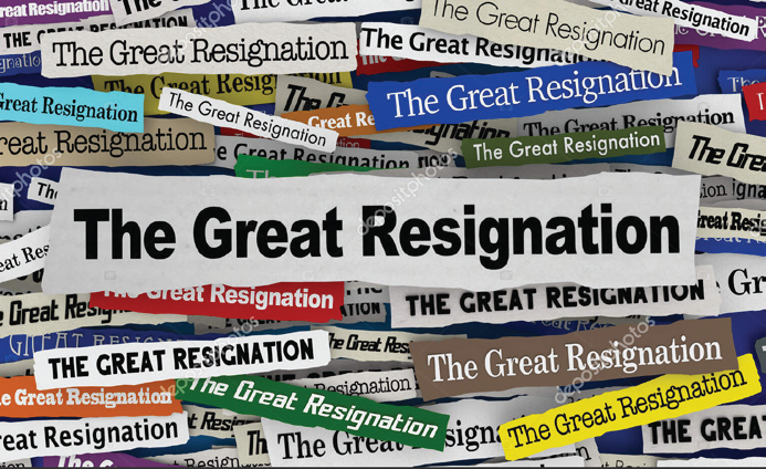 An image with the words 'The great resignation' repeated multiple times in various fonts and styles