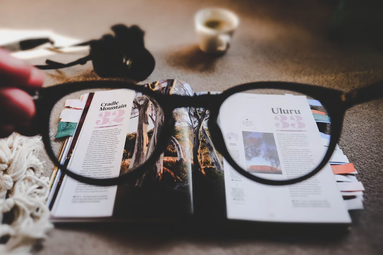 Eyeglasses focused on a book